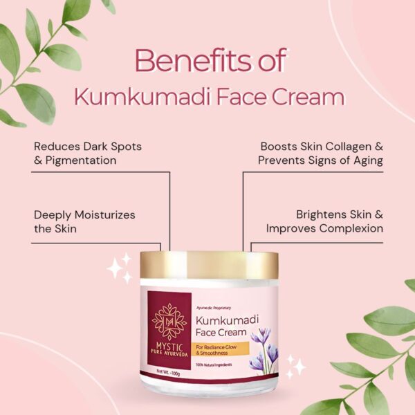 Mystic Kumkumadi Cream for Skin Brightening, Smoothing & Radiance Glow - 100G - Sulphate & Paraben Free - Image 3