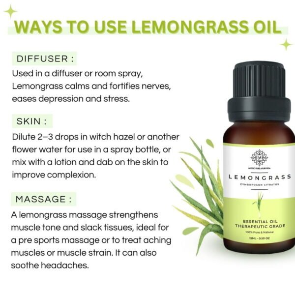 100% Pure Lemongrass Essential Oil - Therapeutic Grade For Acne, Anxiety & Muscle Pain - 15ml - Image 2