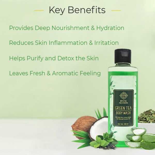 Mystic Green Tea and Lemongrass Body Wash For Skin Purification & Hydration with Tea Tree and Coconut Oil- 200ML - Image 4